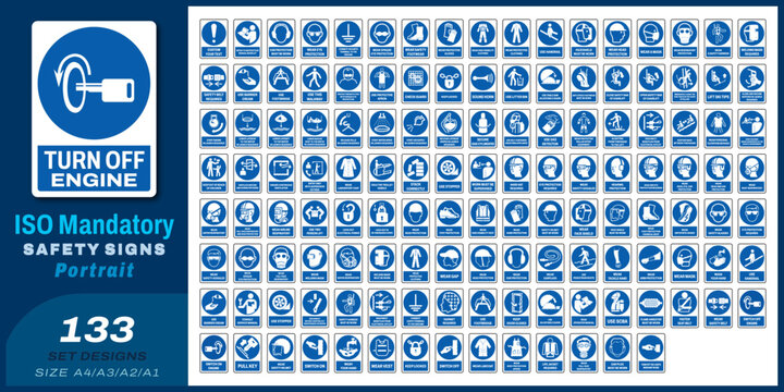 133 set ISO mandatory safety signs v138_turn off engine_portrait size a4/a3/a2/a1	