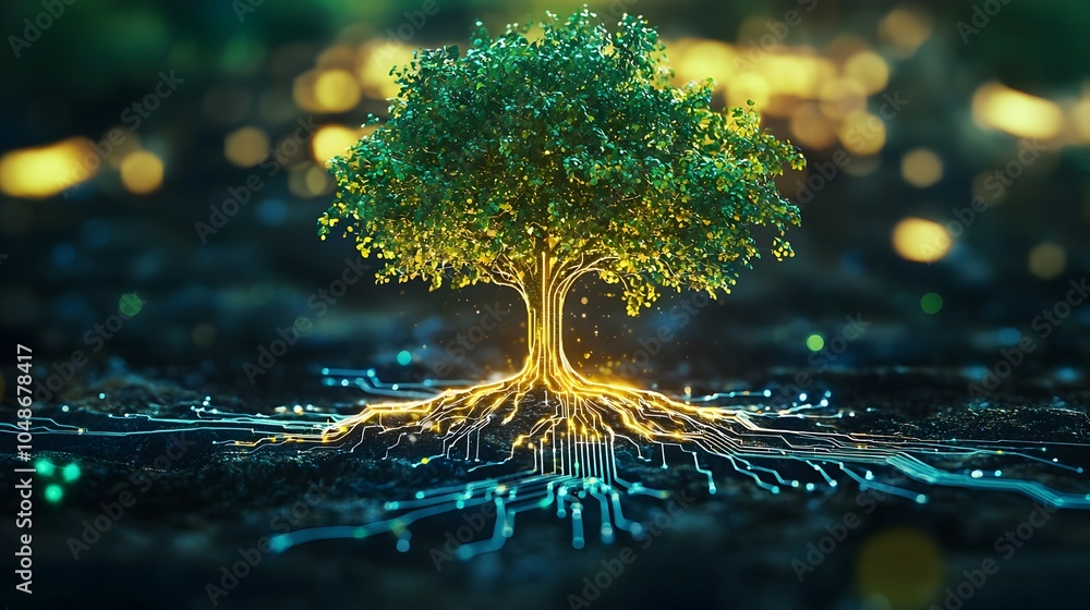 Aufkleber technological tree of life digital nature symbolizing innovation and progress
