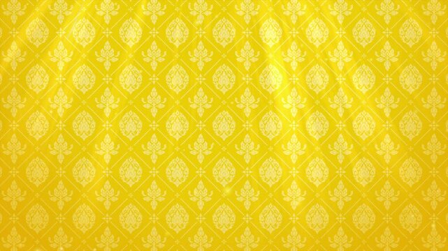 4K Luxury Thai pattern bright yellow gold theme background. Lai Thai element pattern animation