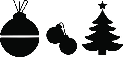 Set of minimalistic Christmas elements black ,silhouette