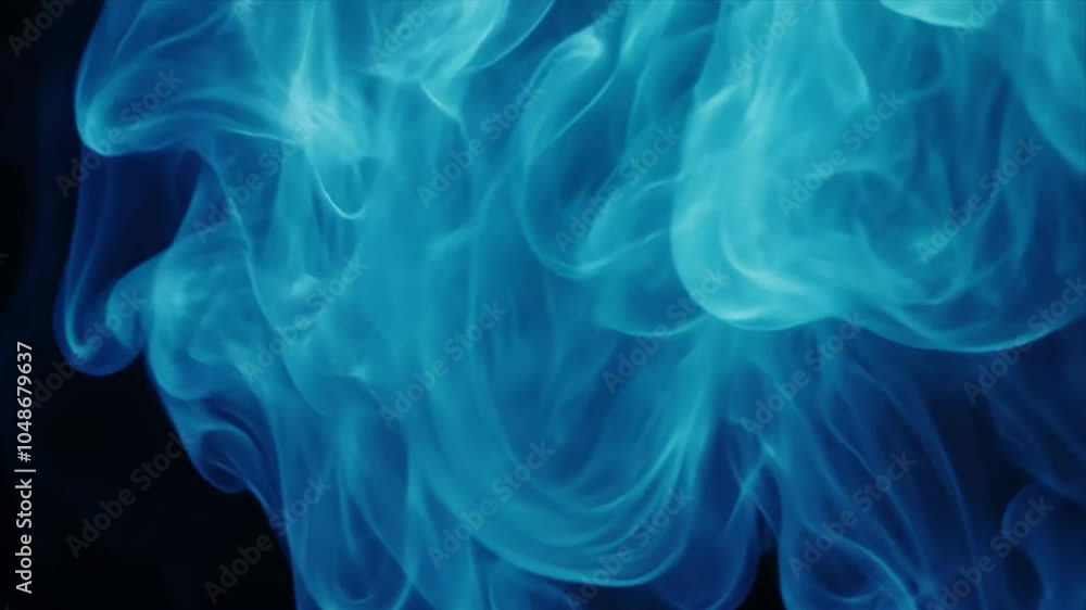 Poster abstract blue smoke or mist flowing and twisting on a dark background, adding a mysterious atmospher