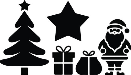 Set of minimalistic Christmas elements black ,silhouette