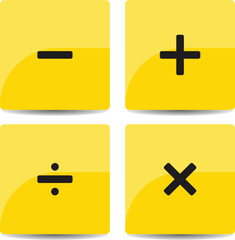 Obraz premium Set of Plus, minus, add and subtrack icon yellow background