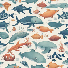 Obraz premium cute sea animal illustration background