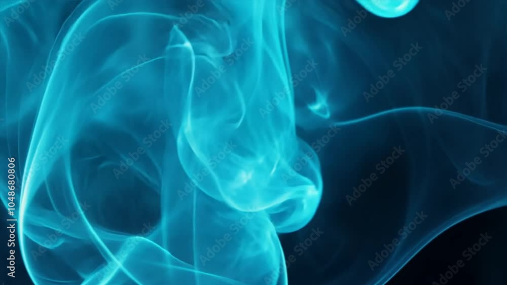 Poster abstract blue smoke or mist flowing and twisting on a dark background, adding a mysterious atmospher