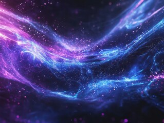 Fototapeta premium futuristic digital landscape with swirling blue and violet particles, interconnected lines forming a complex network, creating an immersive sci-fi ambiance filled with depth and technological wonder