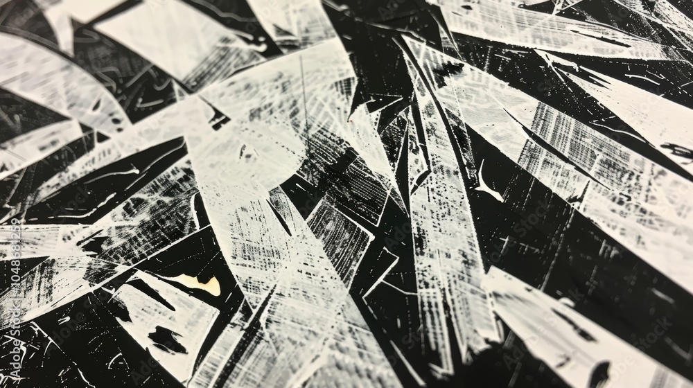 Poster abstract expressionist style painting in black and white, featuring thick, bold brushstrokes creatin