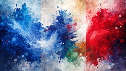 Fototapeta premium Surreal French Flag Art with Brush Strokes and Paint Splashes for Creative Visuals