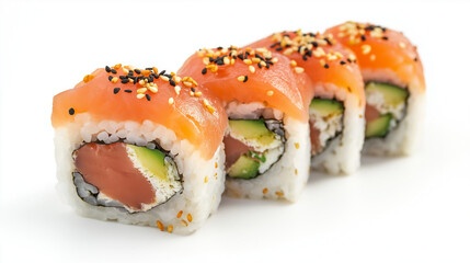 Tuna sushi isolated on white background. Generative AI.