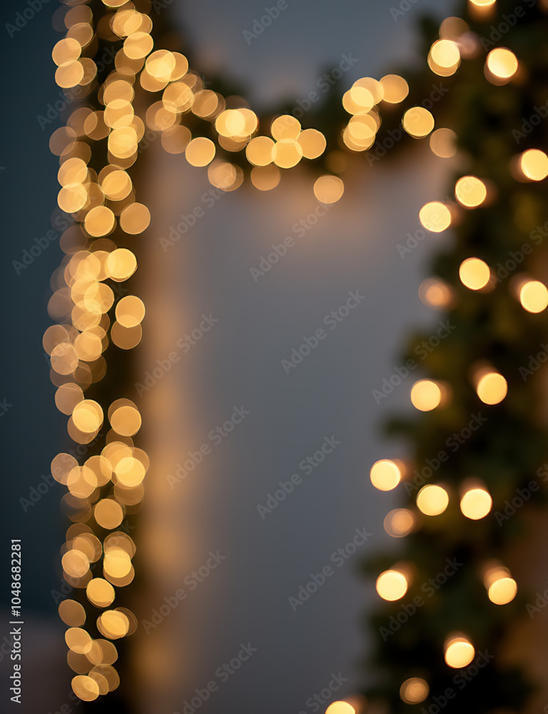 Aufkleber christmas garland lights create a festive atmosphere with beautiful bokeh over a grey backdrop durin