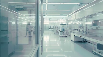 Obraz premium View of a Sterile Laboratory Room Through a Glass Door