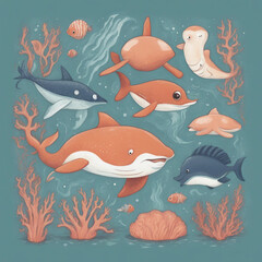 Obraz premium cute sea animal illustration background