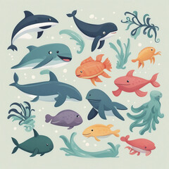 cute sea animal illustration background