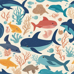 cute sea animal illustration background