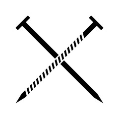 Illustration showing a black nail and screw icon on a white background