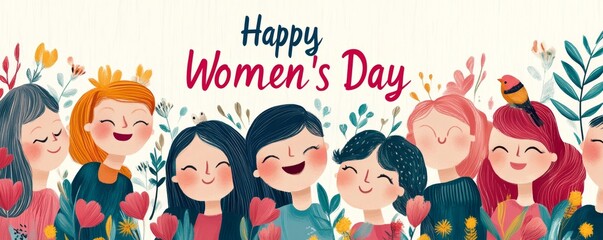 Fototapeta na wymiar happy womens day greeting card design, text happy womens day. ai generated