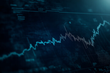Fototapeta premium Close up financial chart with uptrend line graph.