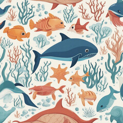 cute sea animal illustration background