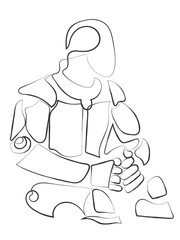 Hand drawn line art vector of a woman talking to a robot. emotional intelligence and AI.hand drawn line art vector of a robot working among office colleagues. working environment and changes in it due