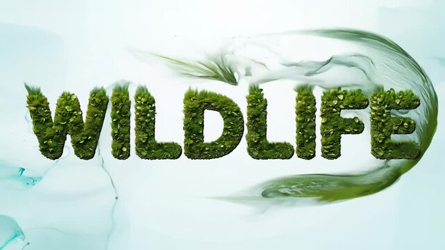 Animation of the inscription "WILDLIFE". Animated inscription on the background of water. Intro for a documentary film