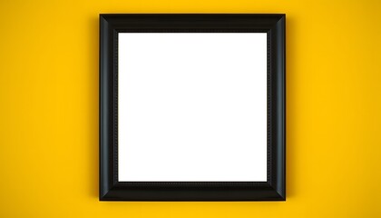 Blank Picture Frame, Square in shape on mustard-yellow wall with White Space.