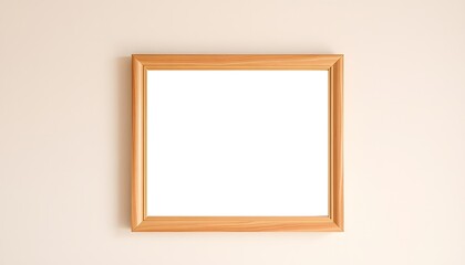 Blank Wooden Picture Frame on Beige Wall, in Horizontal position.