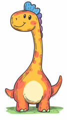 Fototapeta premium A simple, fun drawing of a dinosaur for kids, with a rounded body, big eyes, short legs, and a friendly smile. 