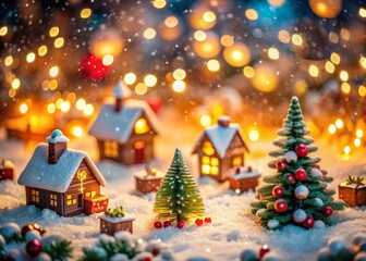 Obraz premium Tilt-Shift Christmas Wonderland: Miniature Scene with Festive Background and Sideways Perspective