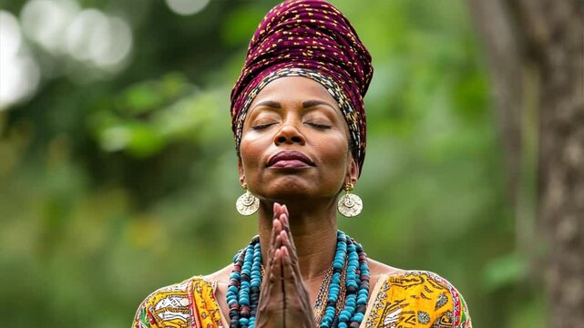 African American female in spiritual practices - Focusing on African American women involved in spiritual practices, including traditional African spirituality,