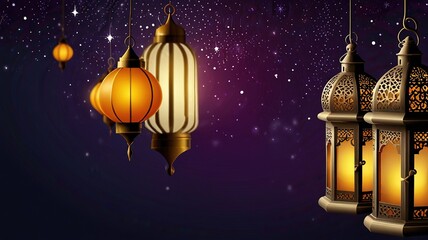 Naklejka premium Background design with ramadan theme, with illustrations lanterns