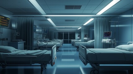 Fototapeta premium hospital ward with several patient beds, each with monitoring equipment