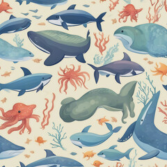 cute sea animal illustration background