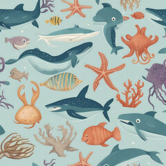 Fototapeta premium cute sea animal illustration background