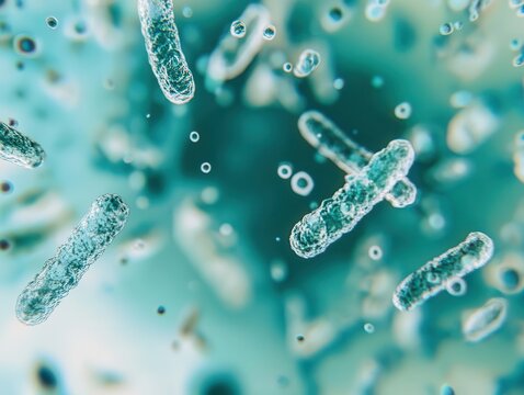 microscopic view of probiotics and bacteria, showcasing escherichia coli colonies under a microscope, emphasizing the importance of gut health and the complexity of microorganisms