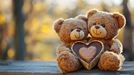 Obraz premium A cute brown teddy bear holding a heart-shaped pillow, perfect for a childhood gift or a symbol of love
