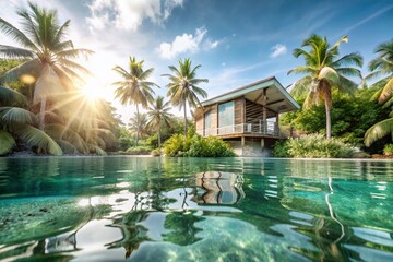 Obraz premium Tropical Paradise with Crystal-Clear Water and Lush Greenery - Architectural Photography of Serene Landscapes