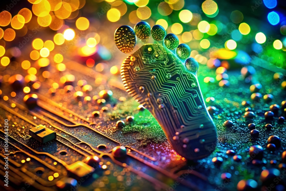Poster unique footprint chip design with bokeh effect for nature and technology integration