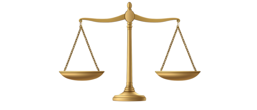 Justice scale on transparent background, PNG isolated on white background