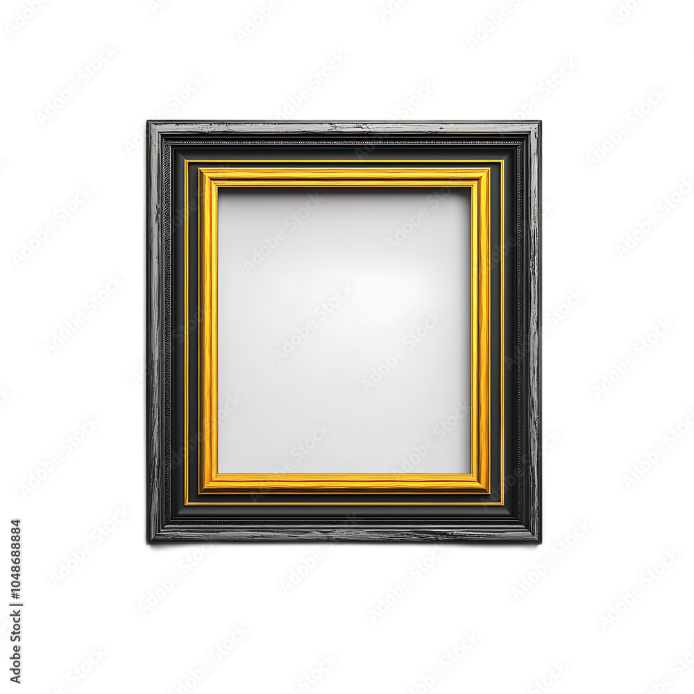 Poster elegant black and gold frame ready for artwork displaying a blank canvas with a soft reflection perf