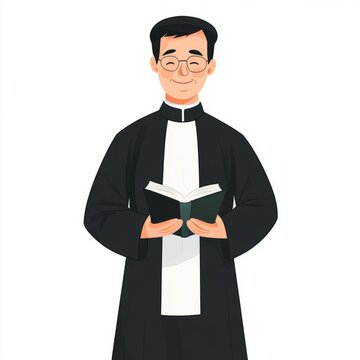 priest reading book, black robe, smiling clip art preview