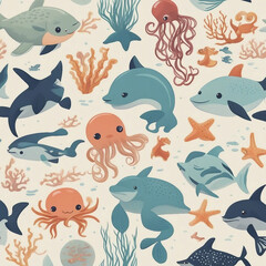 cute sea animal illustration background