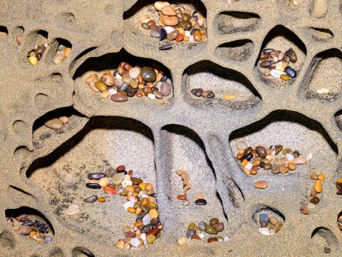 Tafoni and pebbles close up