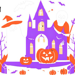 Holiday scene, spookier scene, bats, pumpkins, scary scene, haunted house  