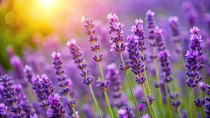 Naklejka premium Close-up of purple lavender flowers on a natural background, botanical, garden flowers