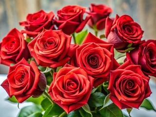 Obraz premium Vibrant Red Roses Bouquet on Clear Surface for Stunning Floral Decor and Backgrounds