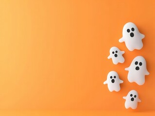 Simple black-and-orange Halloween banner, with minimalist ghost icons and clean typography, Halloween banner, minimalist