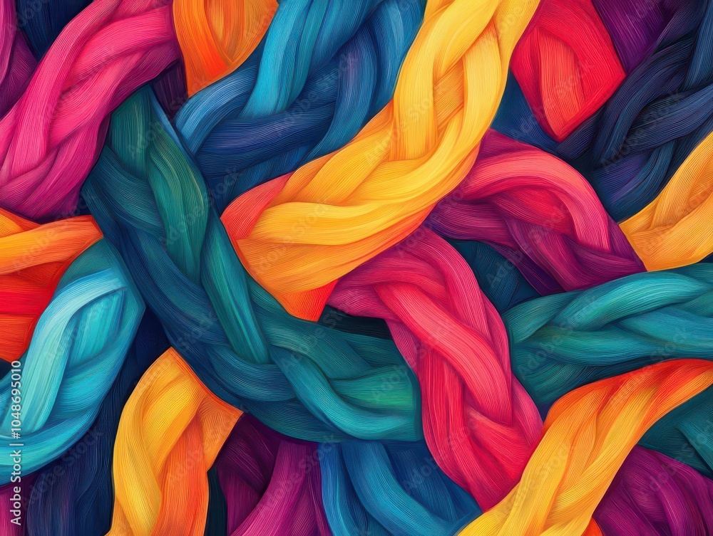 Poster vivid abstract background featuring a colorful braided pattern, intertwining shapes creating a sense of movement and energy, perfect for artistic and modern design applications
