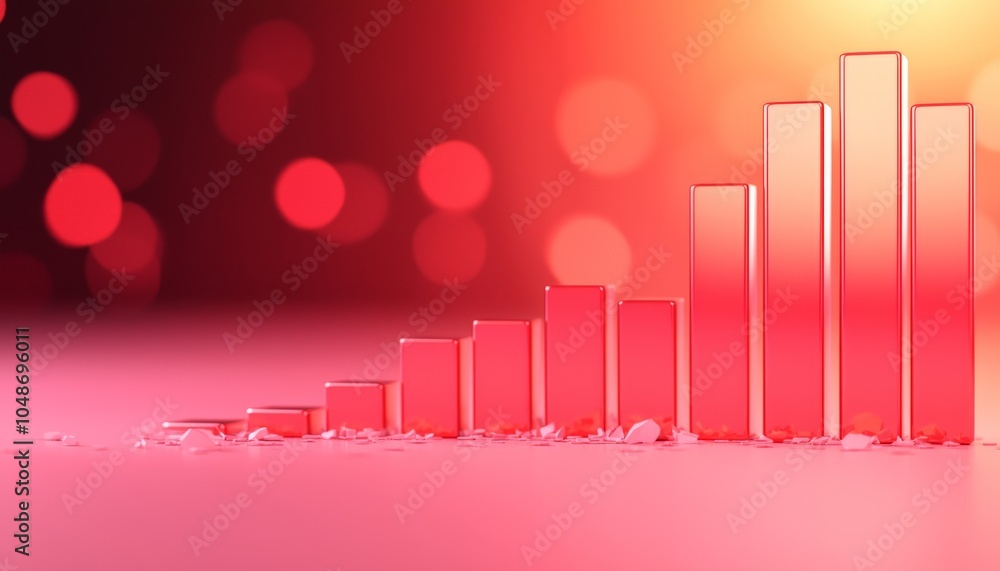 Poster a vibrant digital graphic showing a growing bar chart against a red and bokeh background, symbolizin