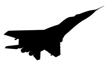 Vector illustration of silhouette fighter jet, war plane. Silhouette of the multirole aircraft isolated on white background