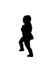 Silhouette of a girl in trousers, shirt and glasses. The girl stands with one leg forward and one hand on her hip. Vector illustration.